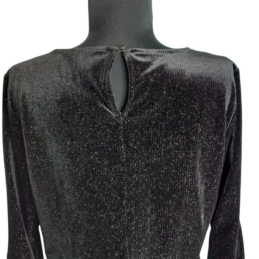 Vince Camuto Size M Dress Black Sparkle Velvet Long Sleeve Shimmer Metallic - Picture 5 of 8